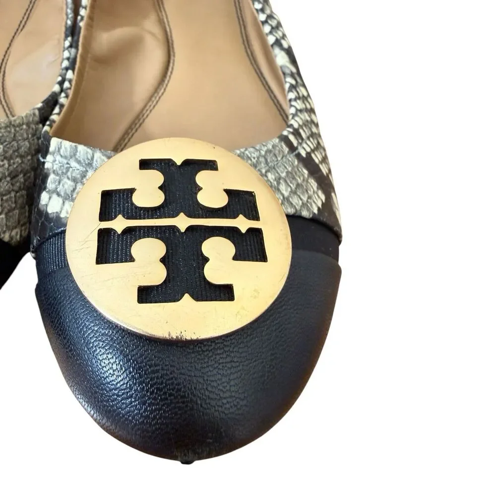 Tory Burch Ballet Flats Womens Sz 8 Cap Toe Minnie Snake Skin Print